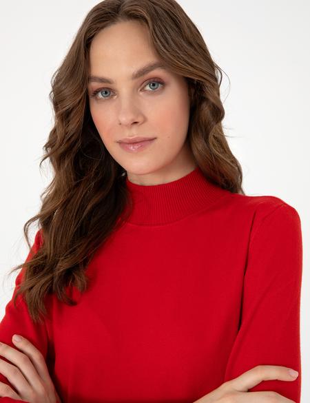 Kırmızı Slim Fit Yarım Balıkçı Yaka Basic Kazak - 50290578047