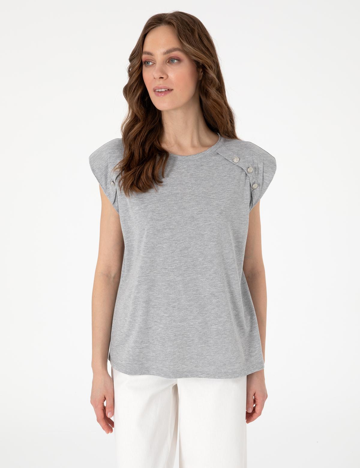 Gri Melanj Regular Fit Tişört - 50301482006