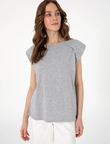 Gri Melanj Regular Fit Tişört - 50301482006