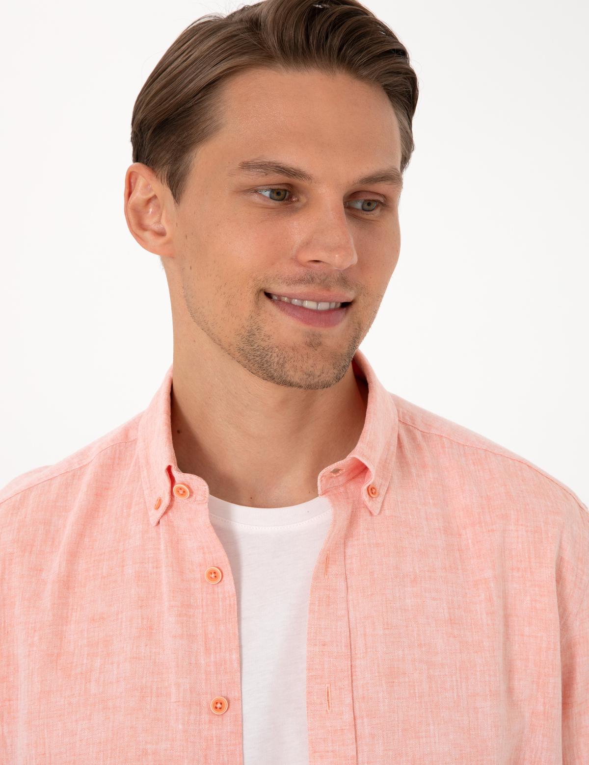 Mercan Keten Karışımlı Regular Fit Uzun Kollu Gömlek - 50303245028