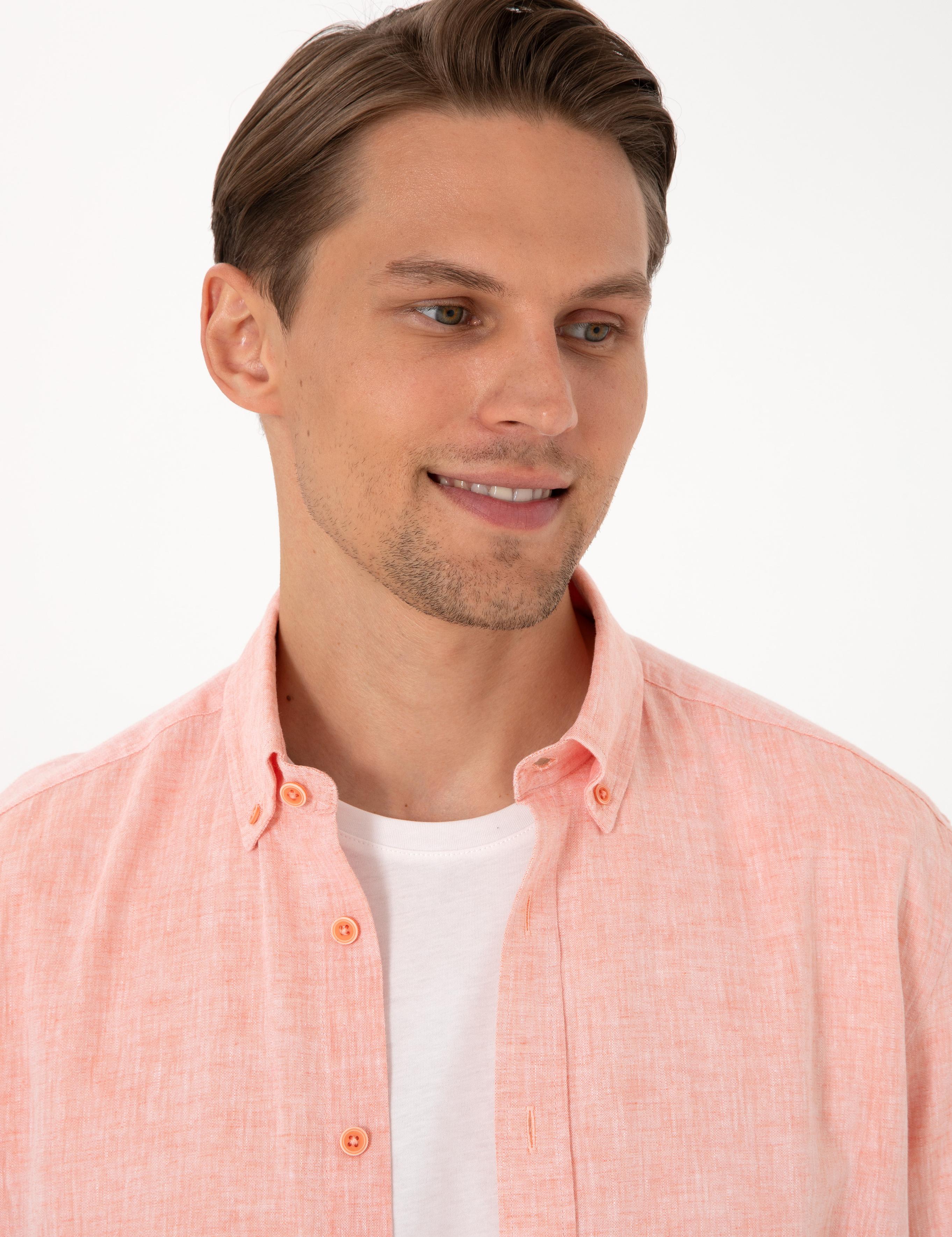 Mercan Keten Karışımlı Regular Fit Uzun Kollu Gömlek