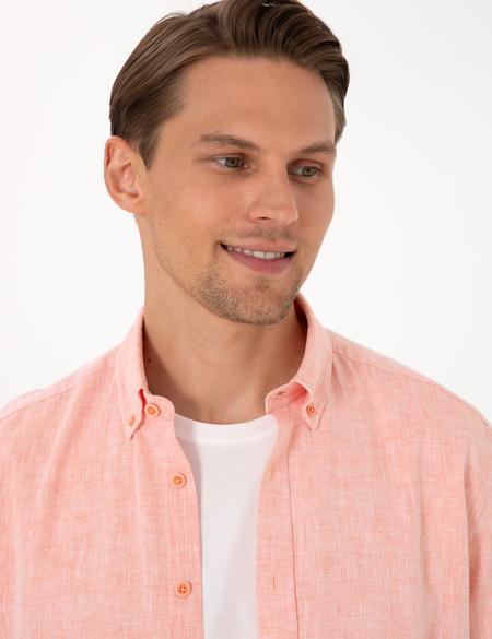 Mercan Keten Karışımlı Regular Fit Uzun Kollu Gömlek - 50303245028