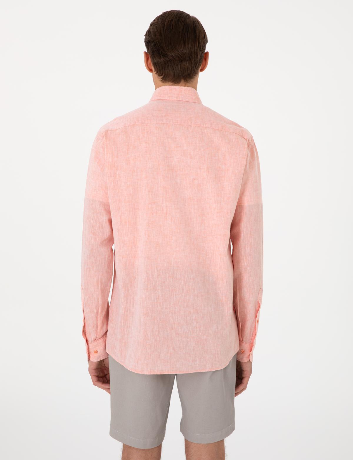 Mercan Keten Karışımlı Regular Fit Uzun Kollu Gömlek - 50303245028