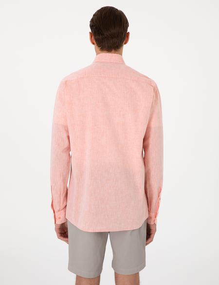 Mercan Keten Karışımlı Regular Fit Uzun Kollu Gömlek - 50303245028