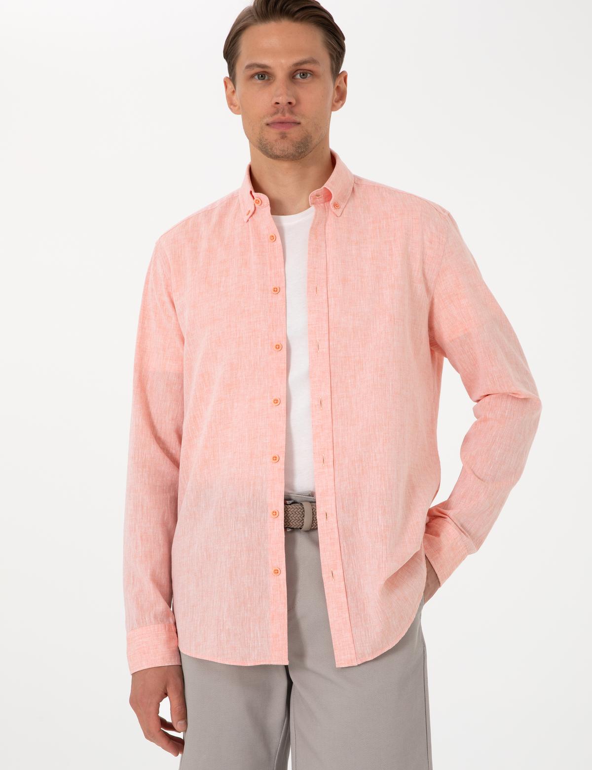 Mercan Keten Karışımlı Regular Fit Uzun Kollu Gömlek - 50303245028