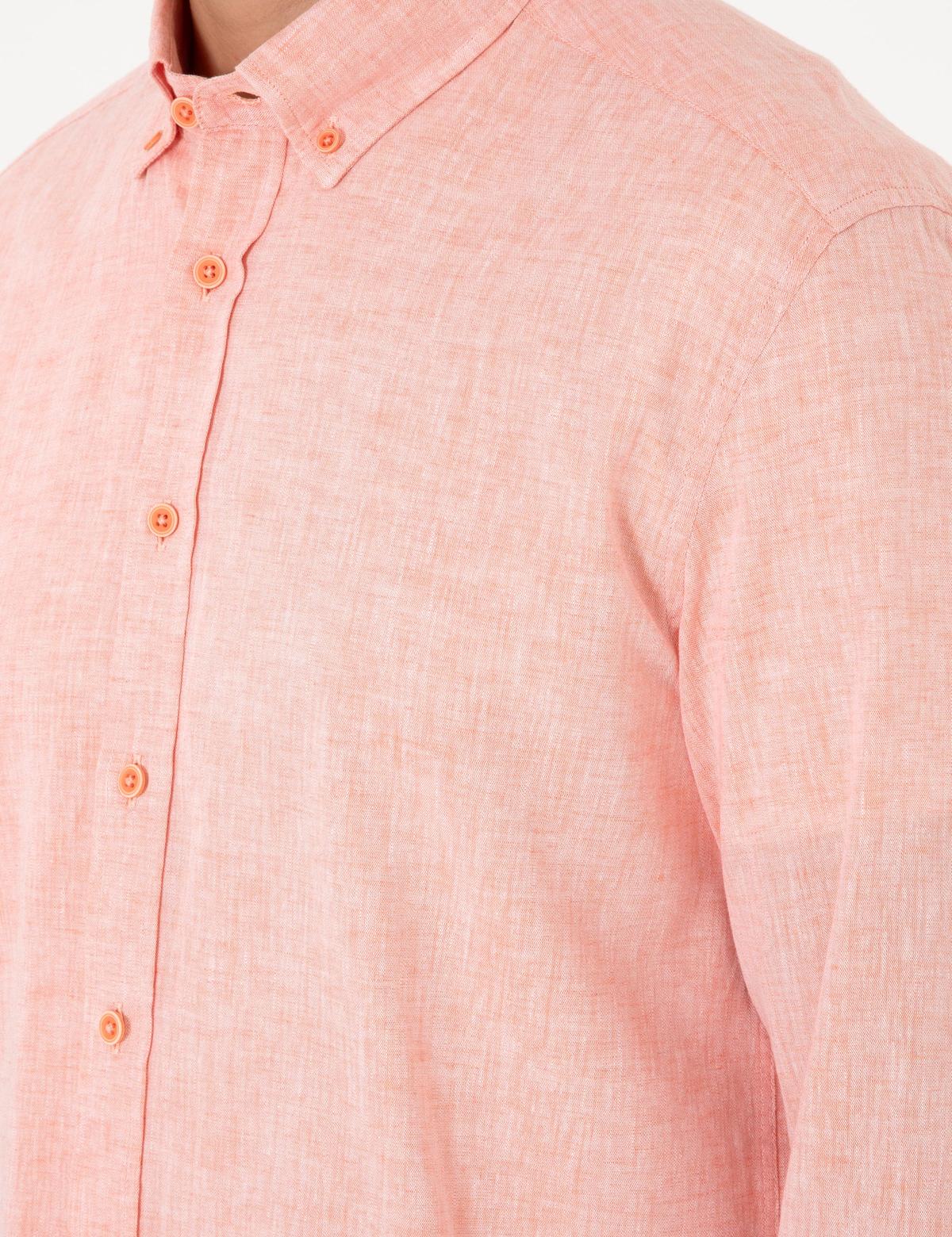 Mercan Keten Karışımlı Regular Fit Uzun Kollu Gömlek - 50303245028