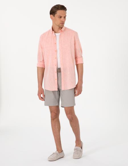 Mercan Keten Karışımlı Regular Fit Uzun Kollu Gömlek - 50303245028