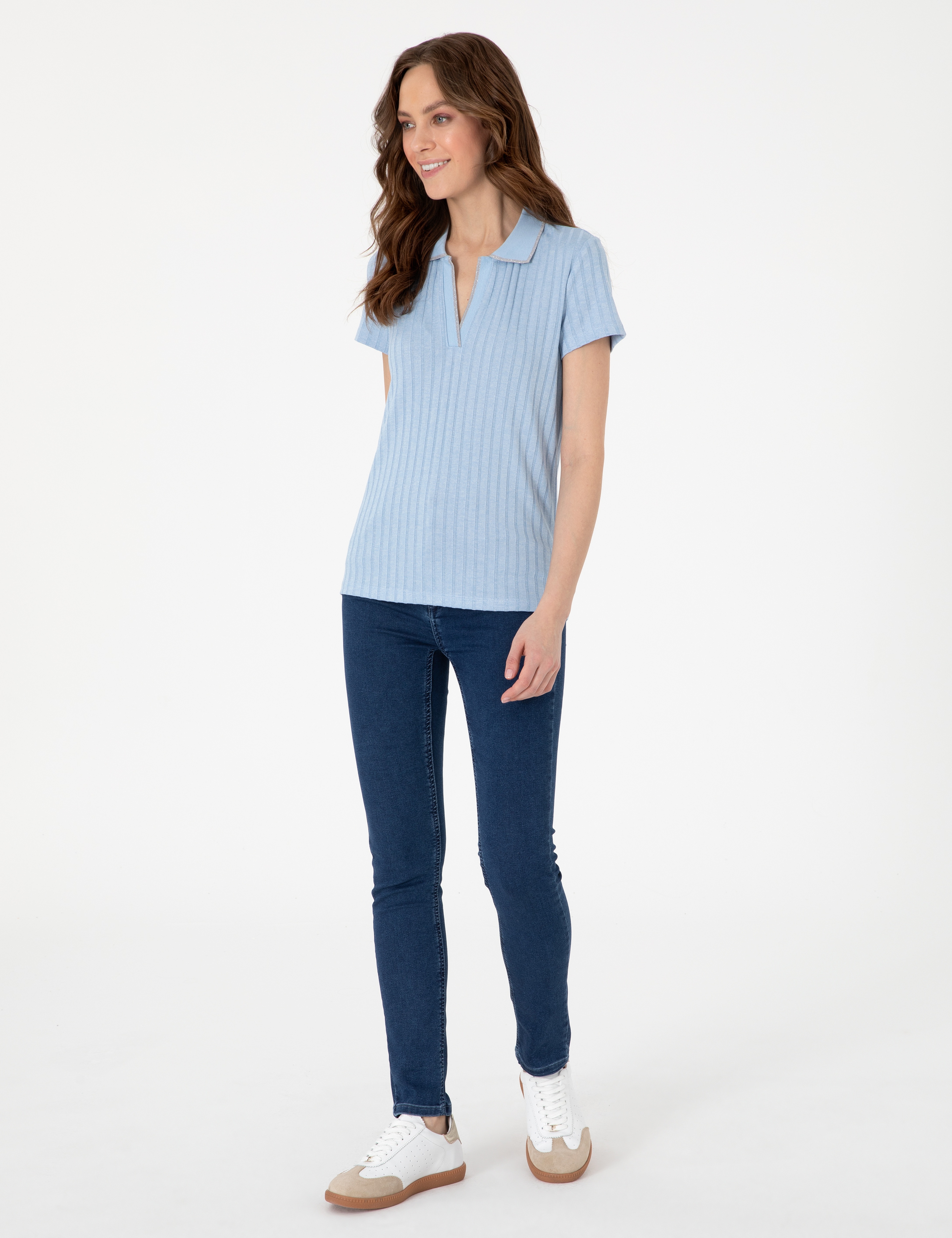 Açık Mavi Slim Fit Basic Tişört - Image 4