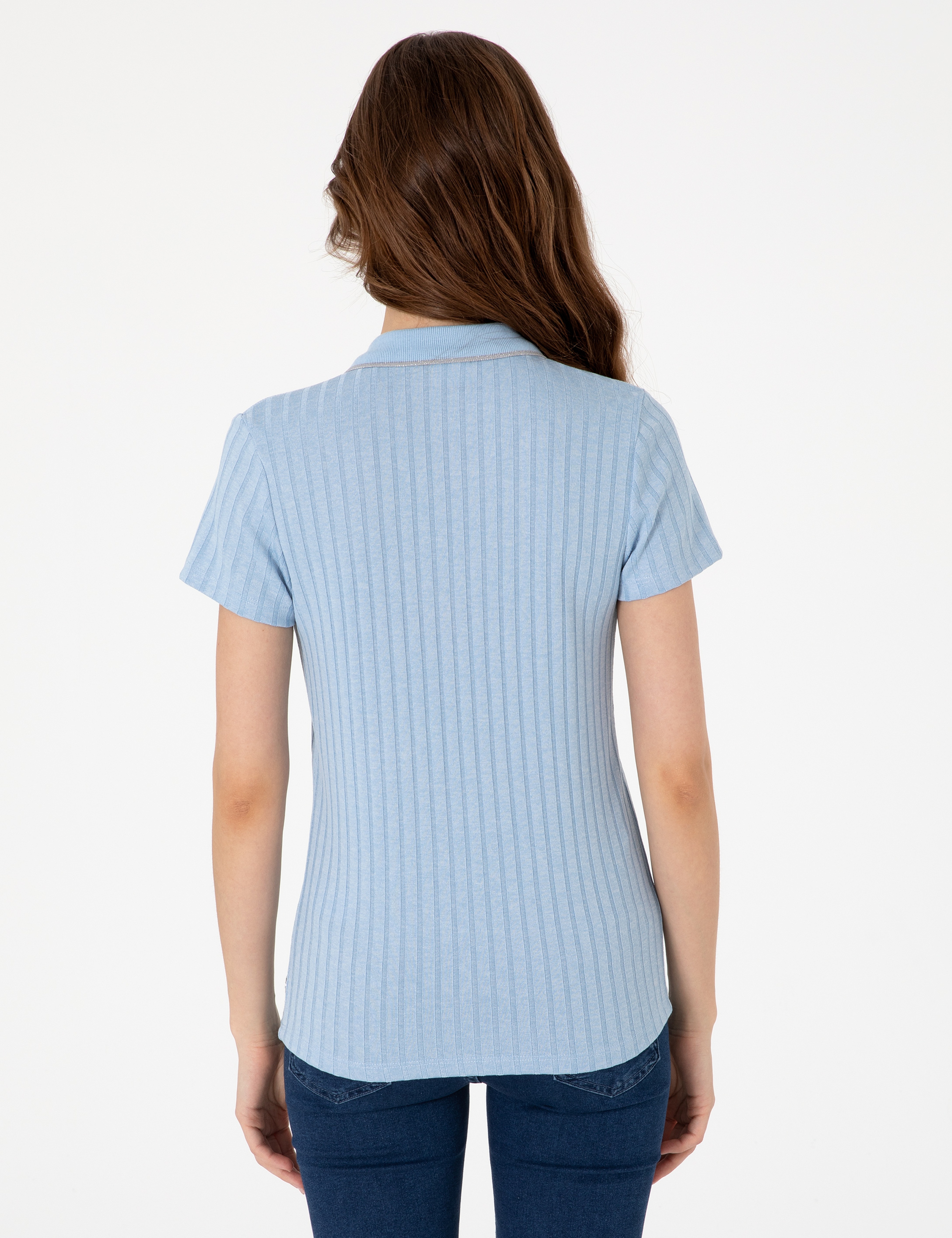 Açık Mavi Slim Fit Basic Tişört - Image 5