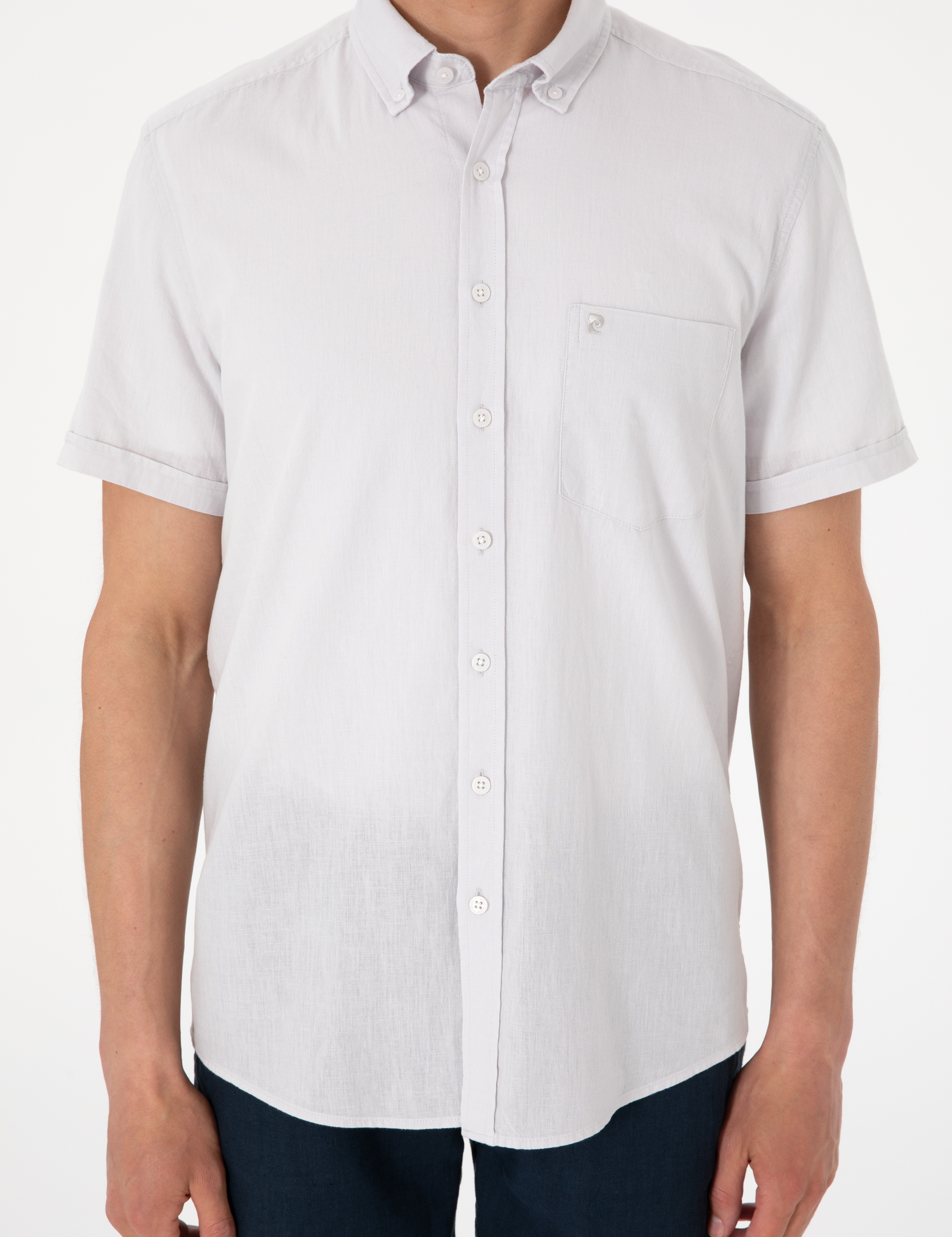 Taş Keten Karışımlı Regular Fit Kısa Kollu Gömlek - Image 6