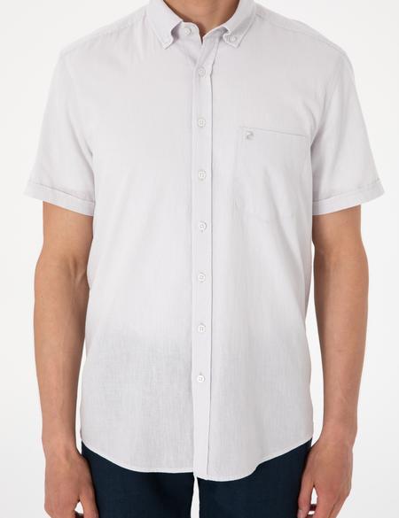 Taş Keten Karışımlı Regular Fit Kısa Kollu Gömlek - 50303418023