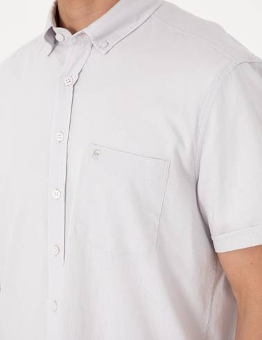 Taş Keten Karışımlı Regular Fit Kısa Kollu Gömlek