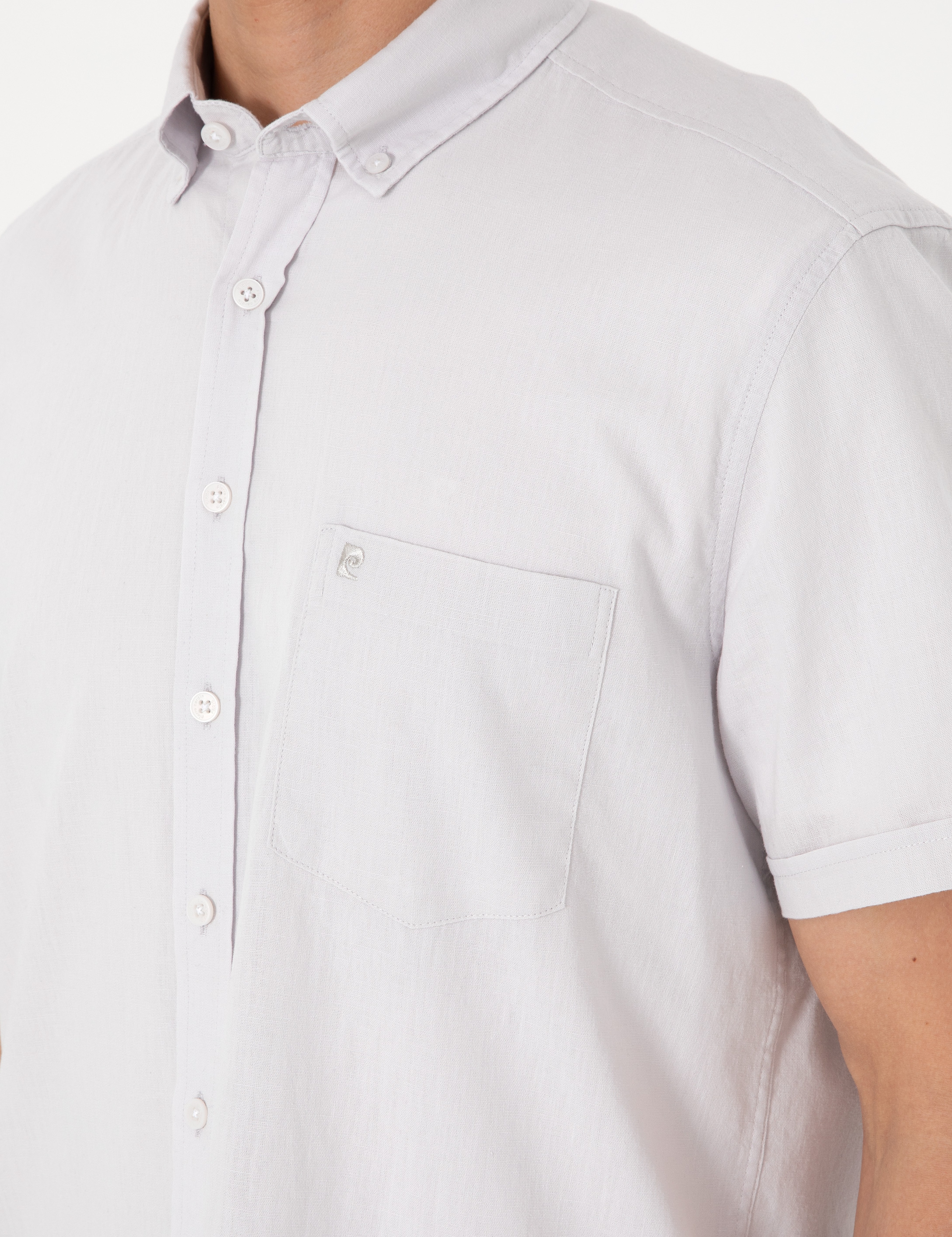 Taş Keten Karışımlı Regular Fit Kısa Kollu Gömlek - Image 7
