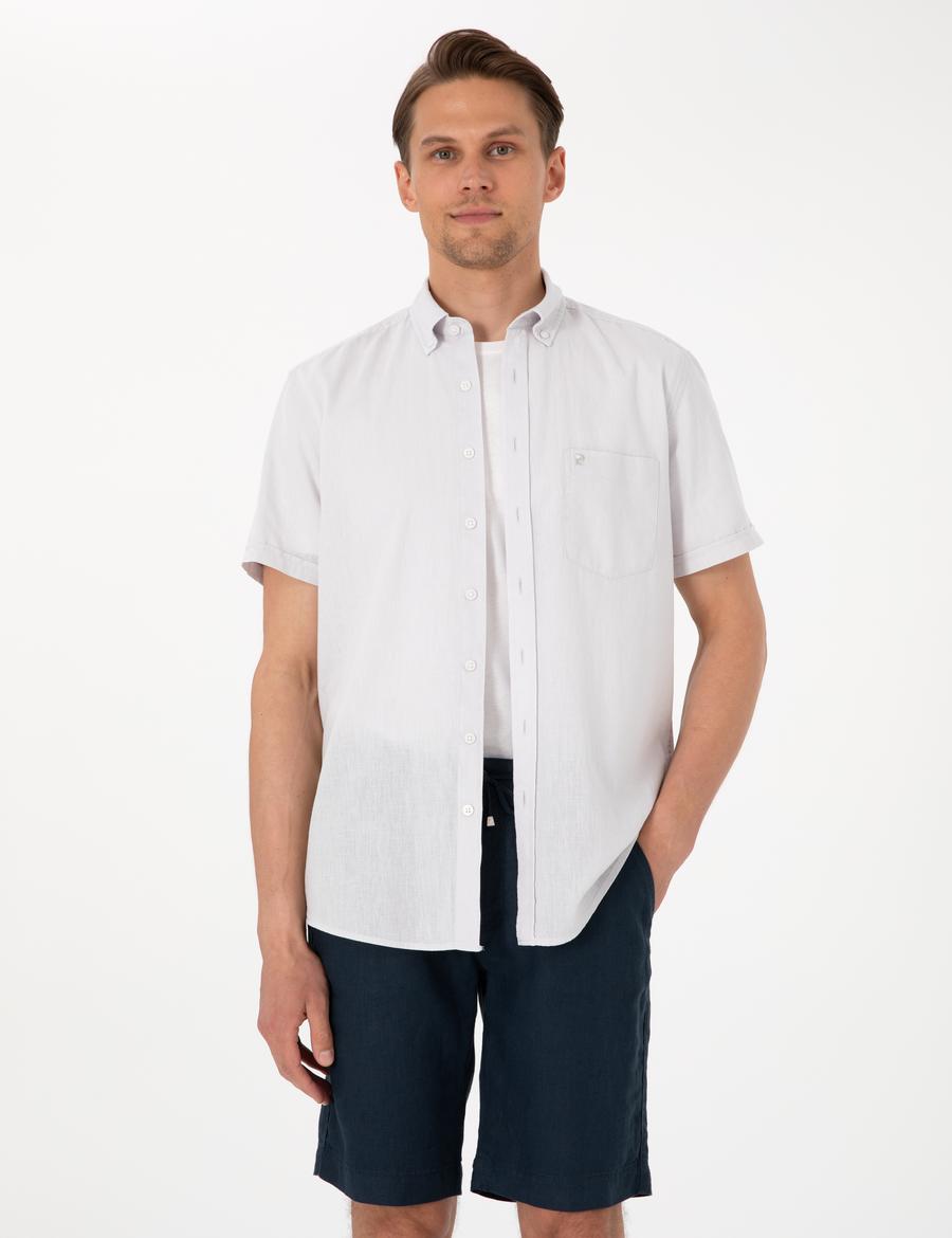 Taş Keten Karışımlı Regular Fit Kısa Kollu Gömlek