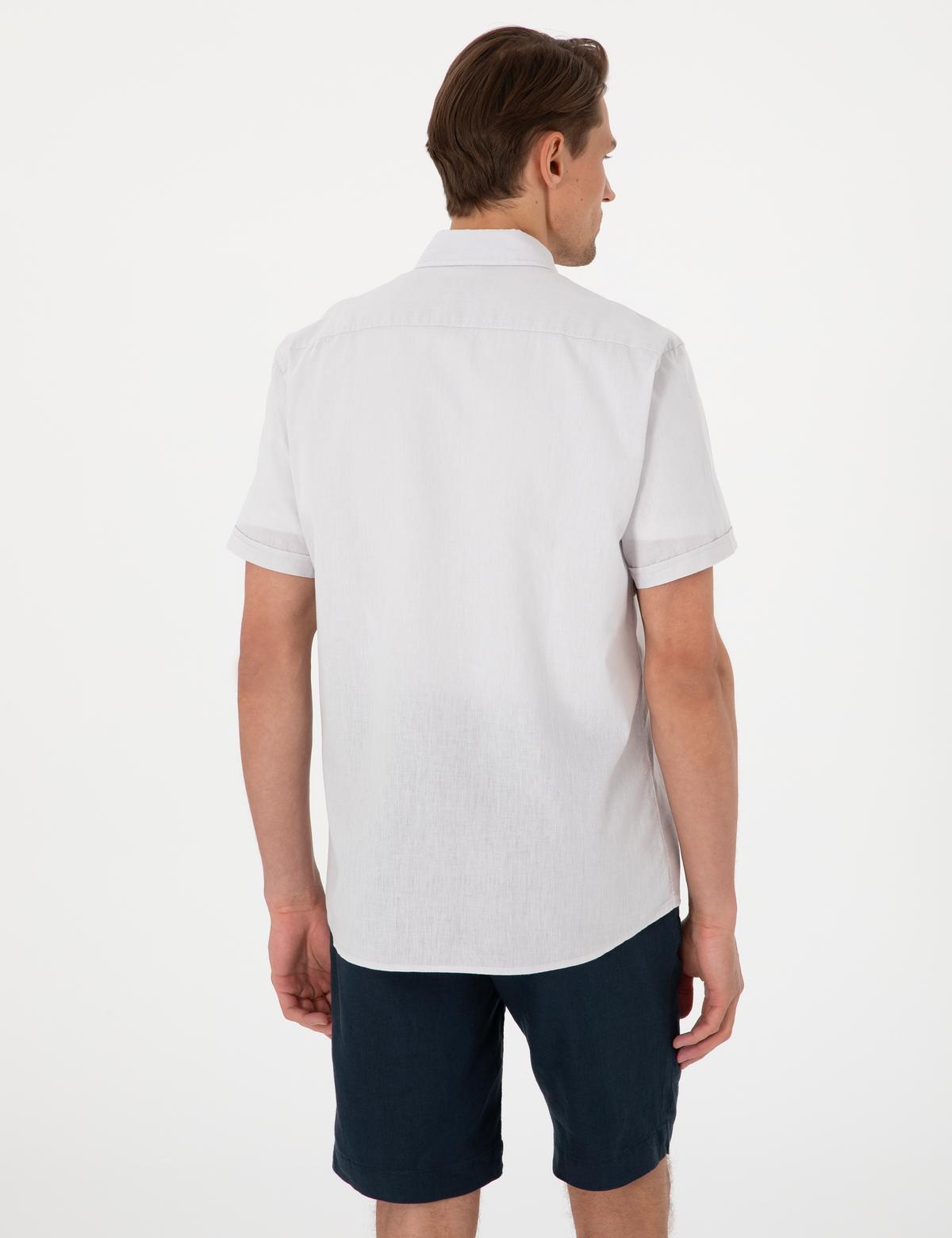 Taş Keten Karışımlı Regular Fit Kısa Kollu Gömlek - 50303418023