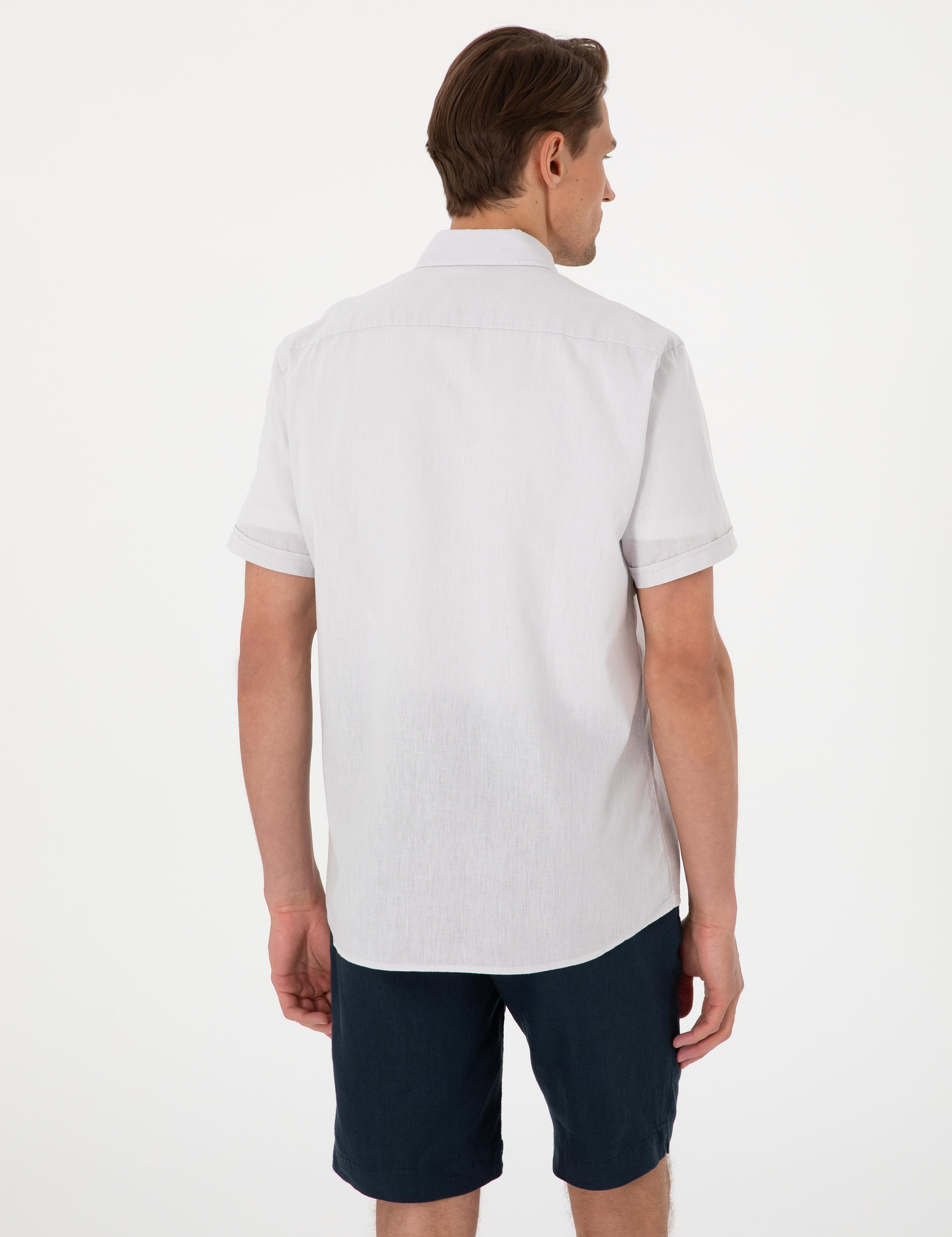 Taş Keten Karışımlı Regular Fit Kısa Kollu Gömlek