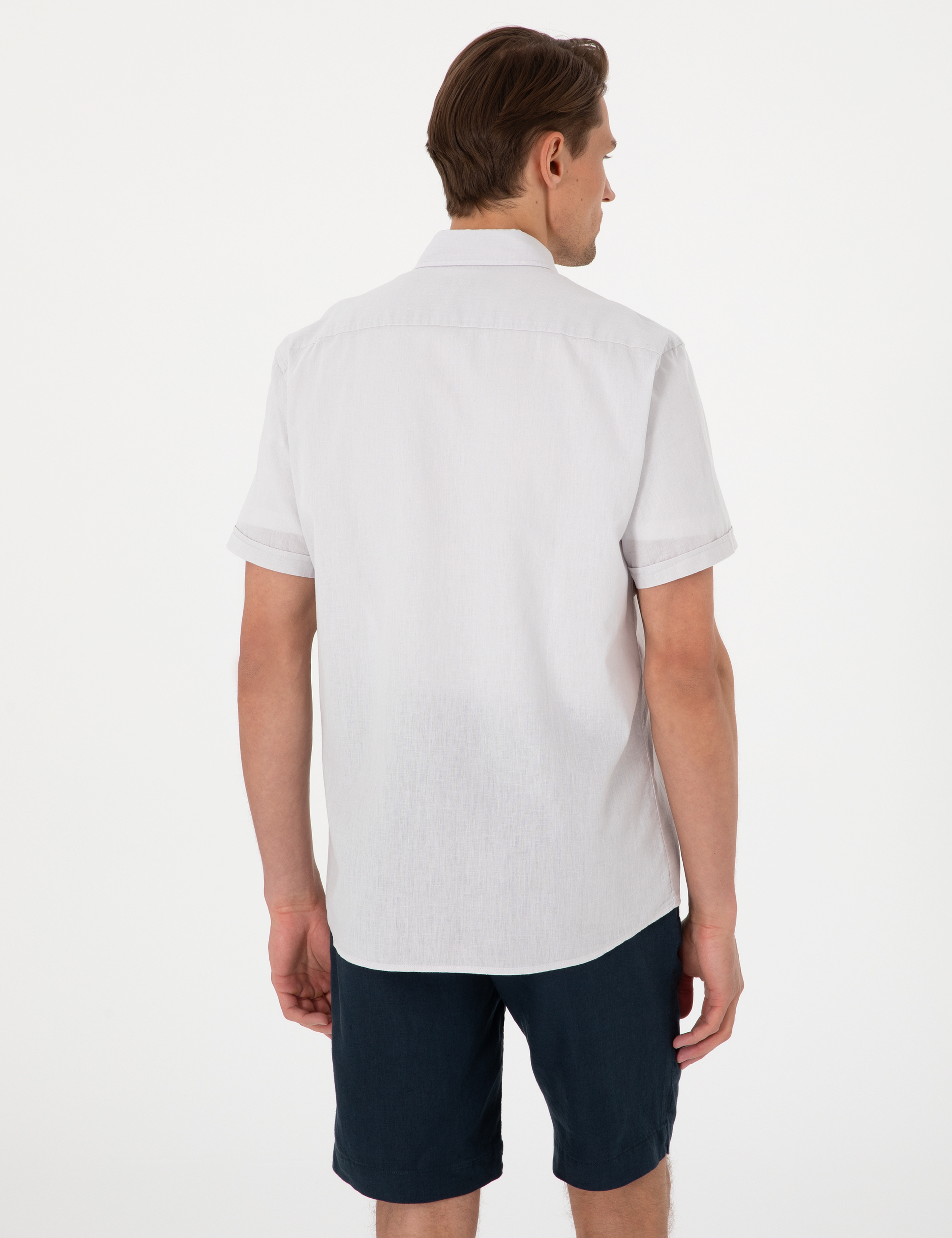 Taş Keten Karışımlı Regular Fit Kısa Kollu Gömlek - Image 5