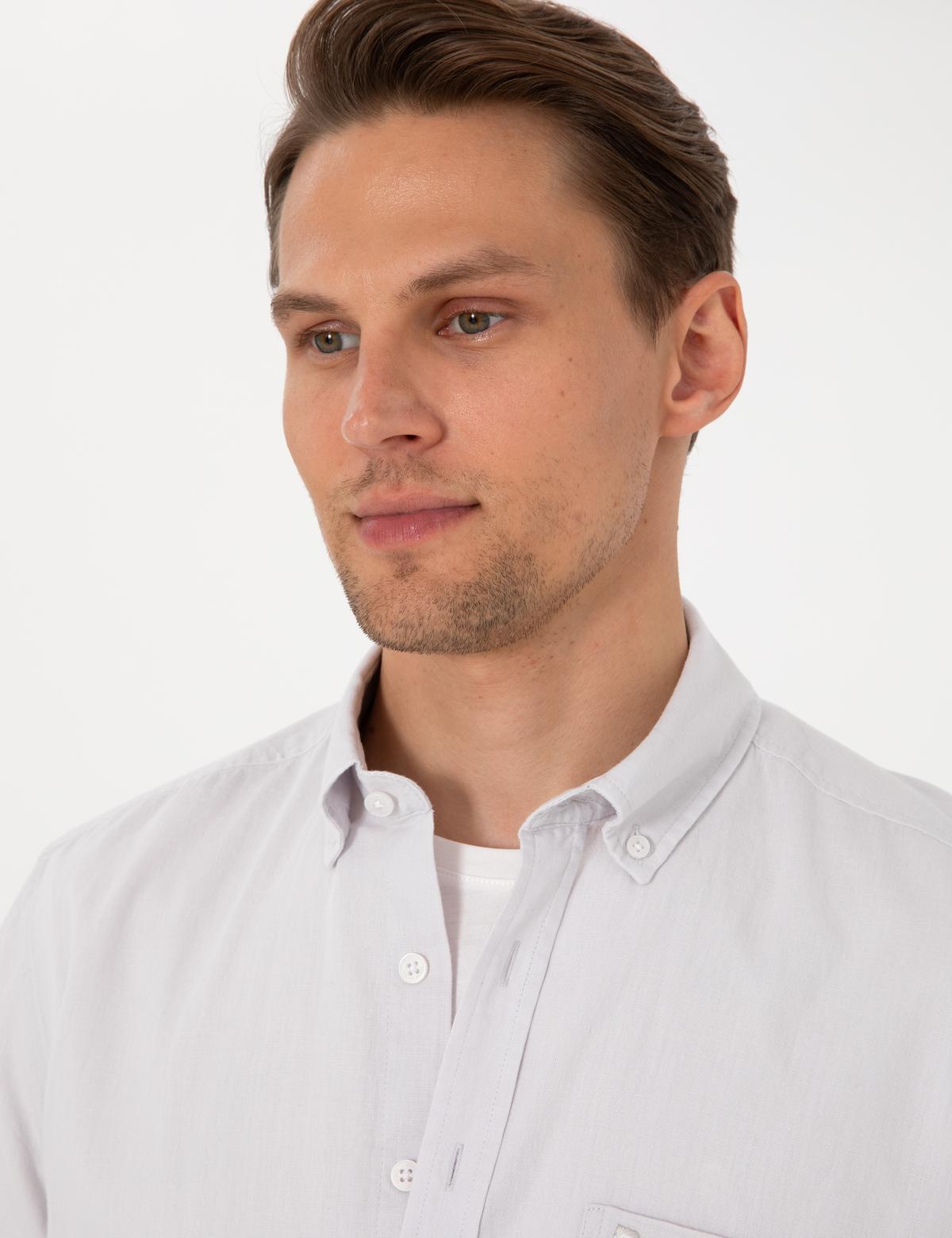 Taş Keten Karışımlı Regular Fit Kısa Kollu Gömlek - 50303418023