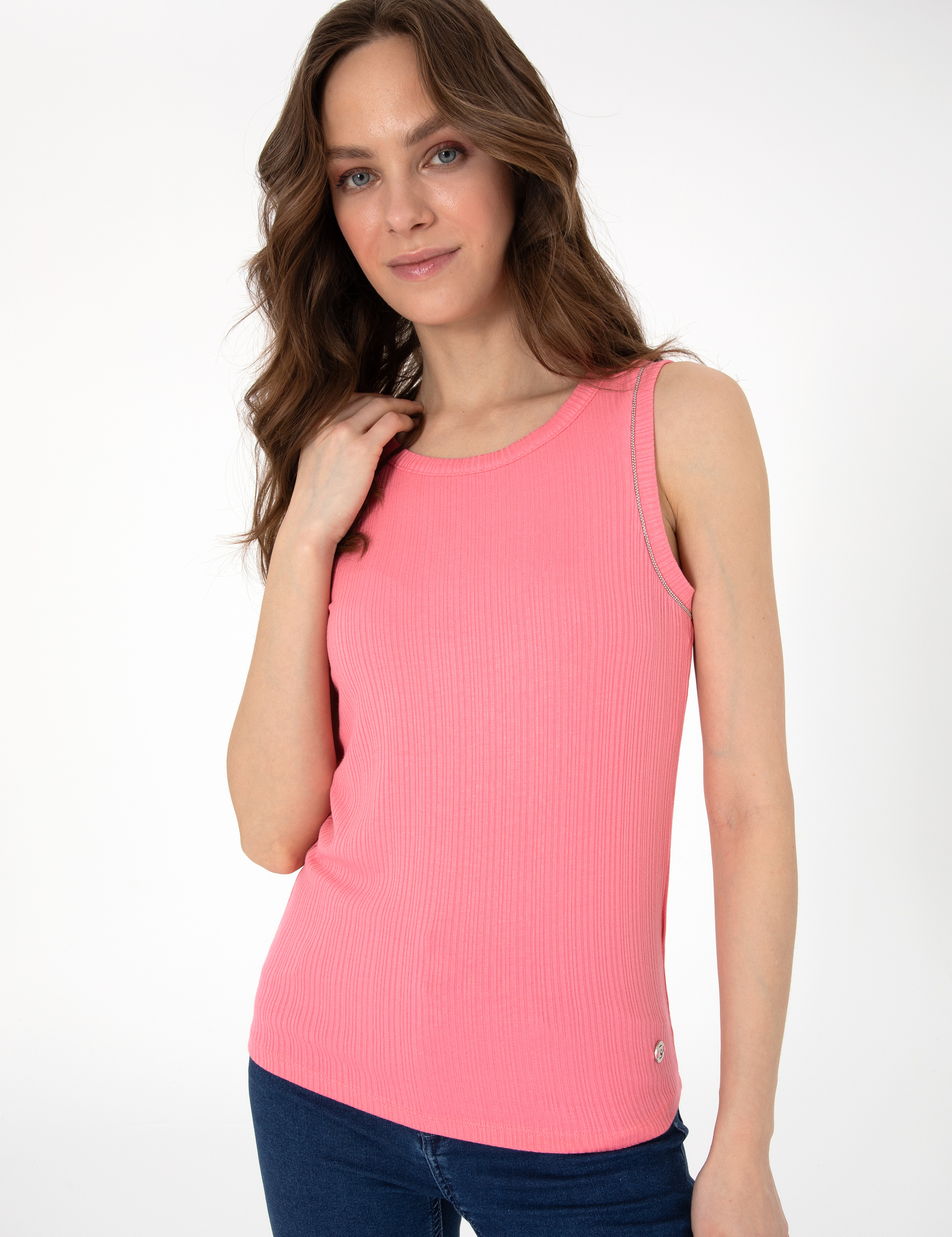 Pembe Extra Slim Fit Örme Bluz - Image 3