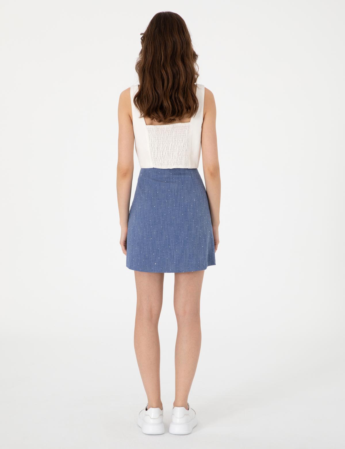 İndigo A Kesim Dokuma Etek - 50300152002