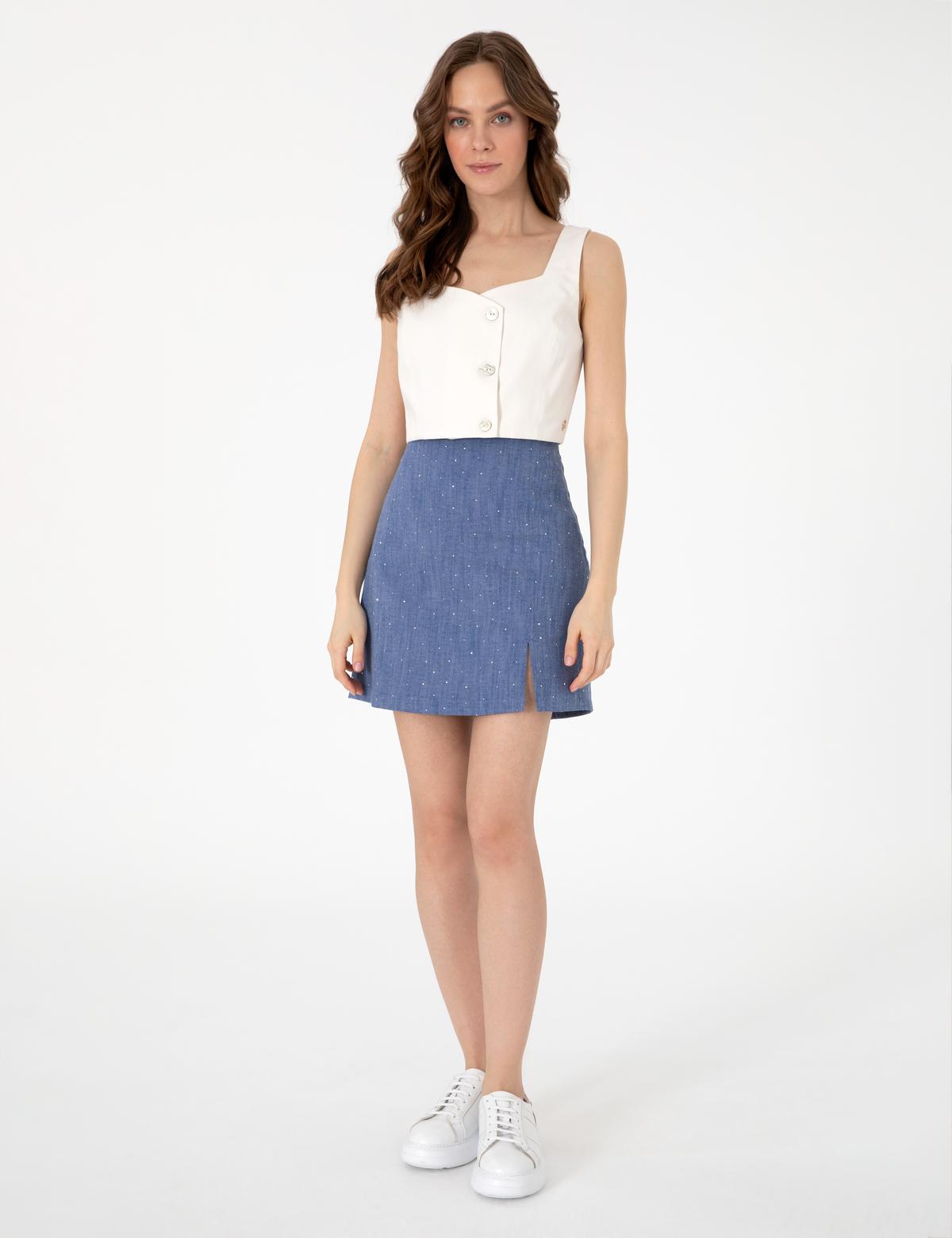 İndigo A Kesim Dokuma Etek - 50300152002