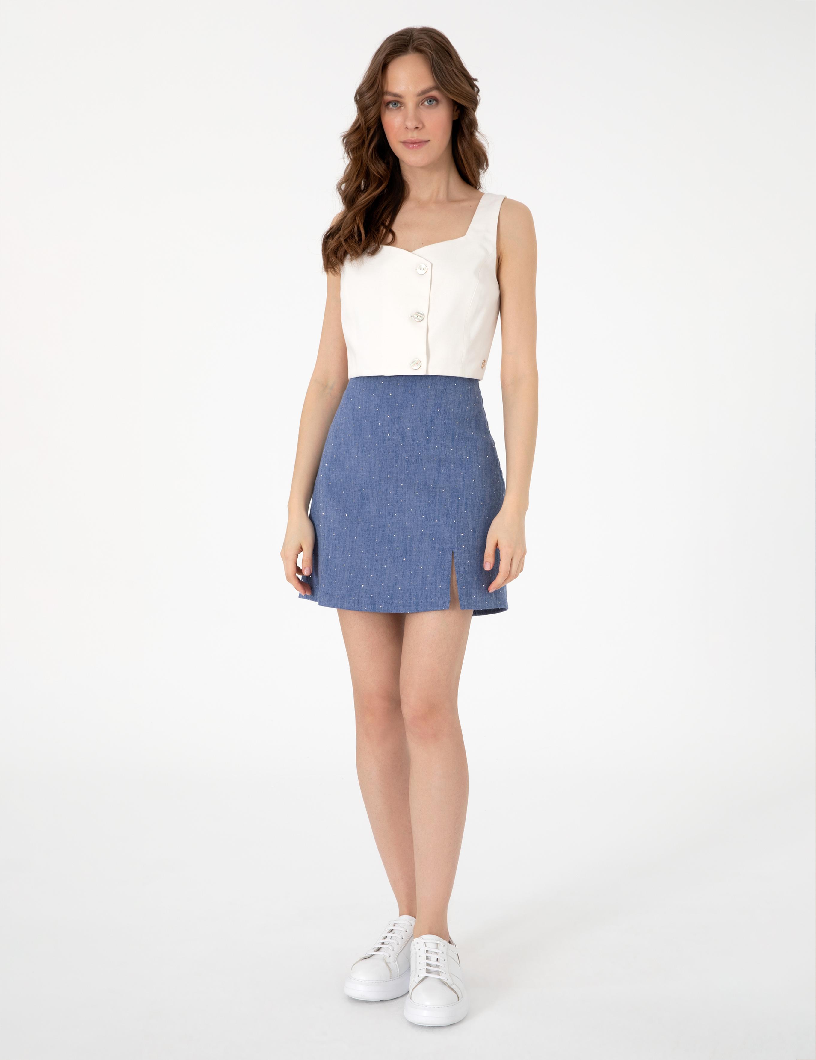 İndigo A Kesim Dokuma Etek