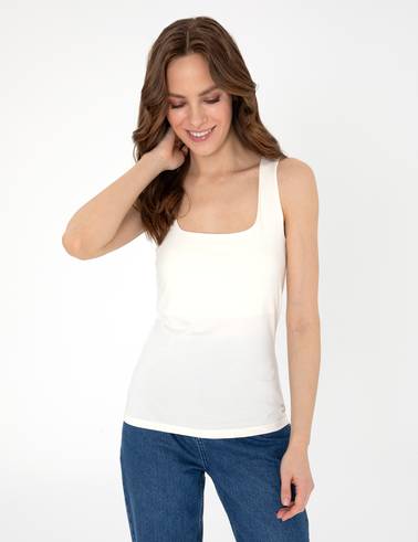 Ekru Extra Slim Fit Örme Bluz