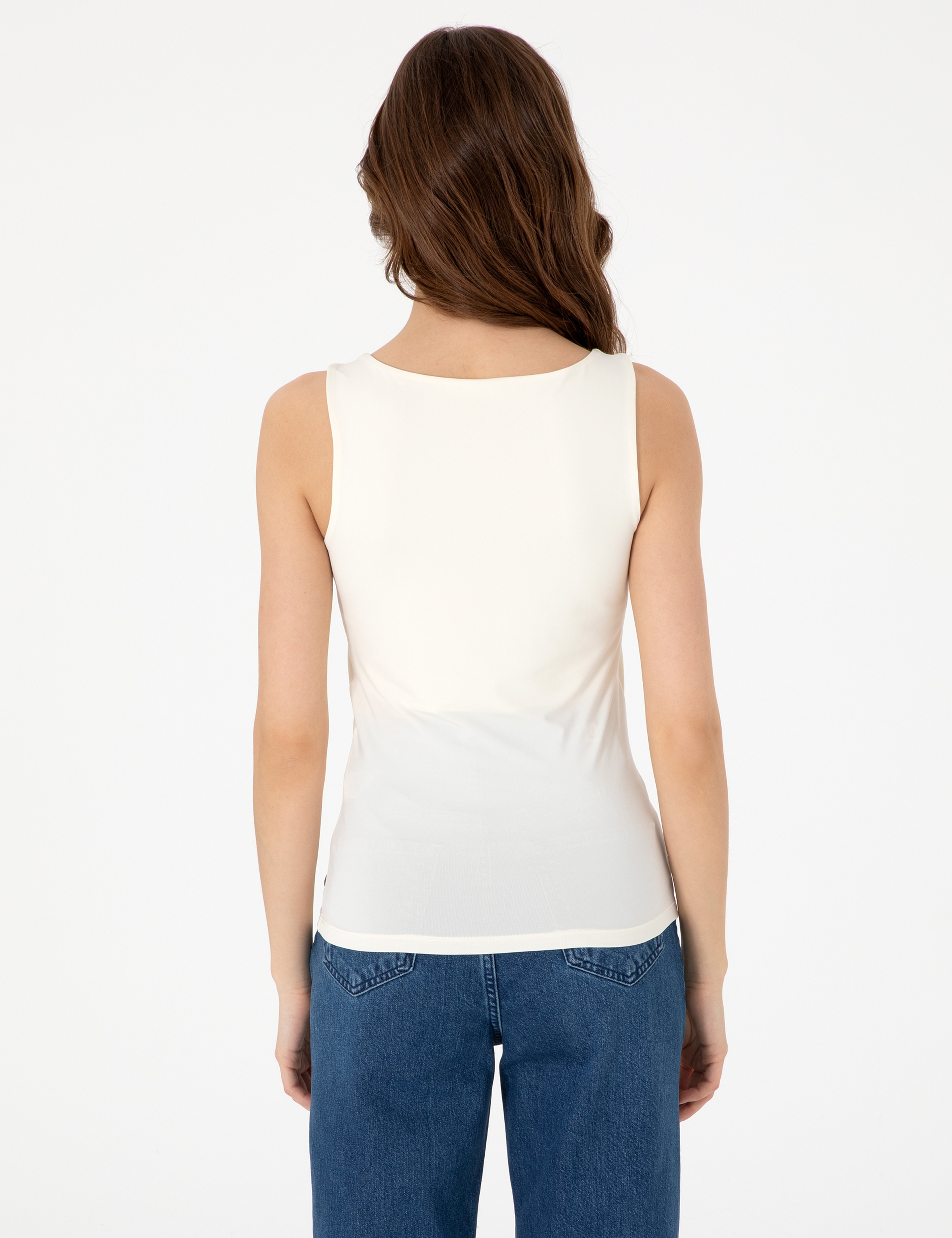 Ekru Extra Slim Fit Örme Bluz - Image 5