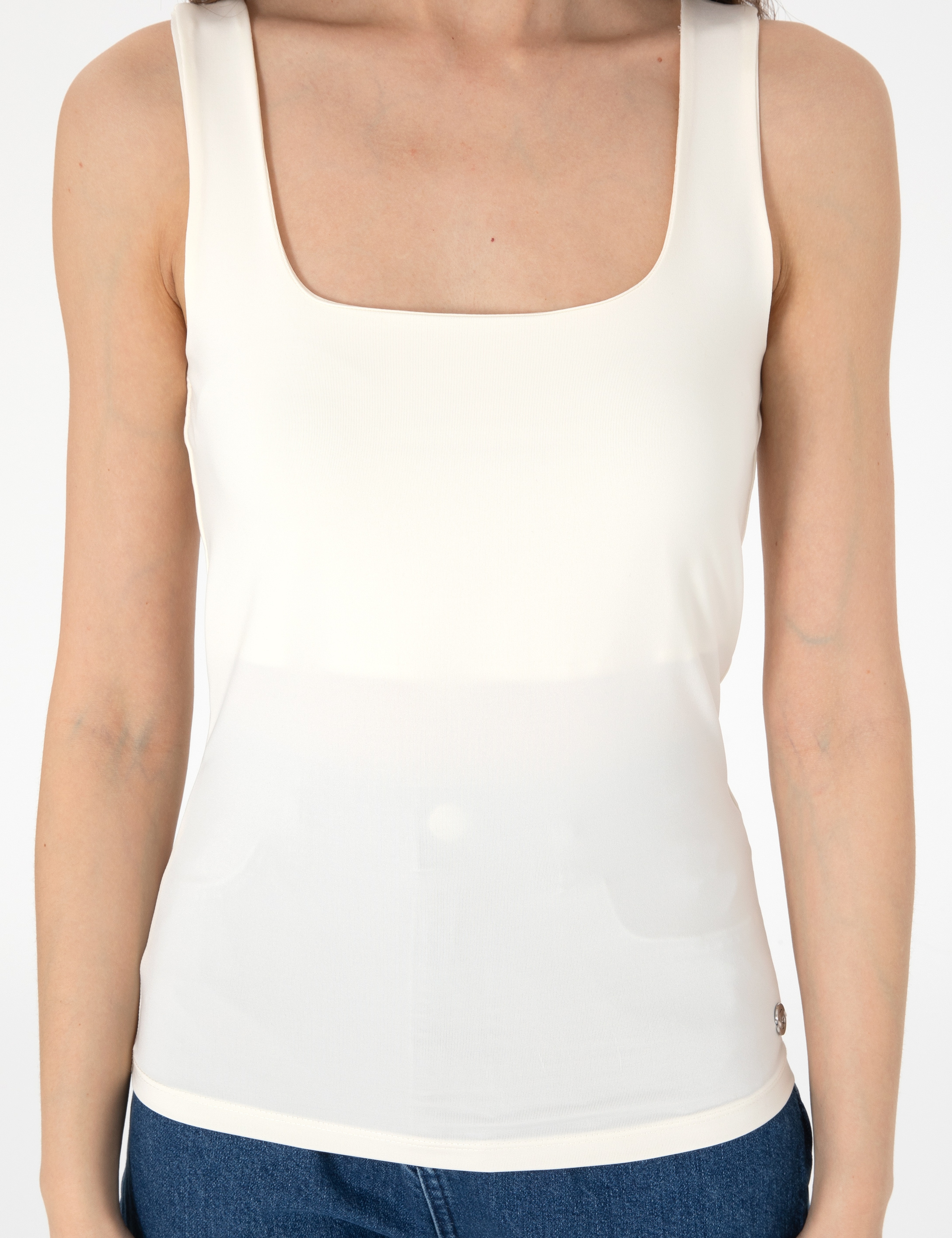 Ekru Extra Slim Fit Örme Bluz