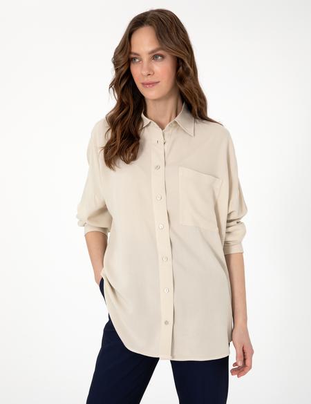 Krem Oversize Uzun Kollu Gömlek - 50311567034