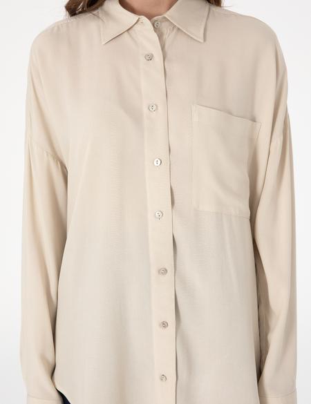 Krem Oversize Uzun Kollu Gömlek - 50311567034