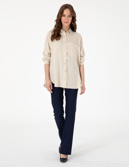 Krem Oversize Uzun Kollu Gömlek - 50311567034