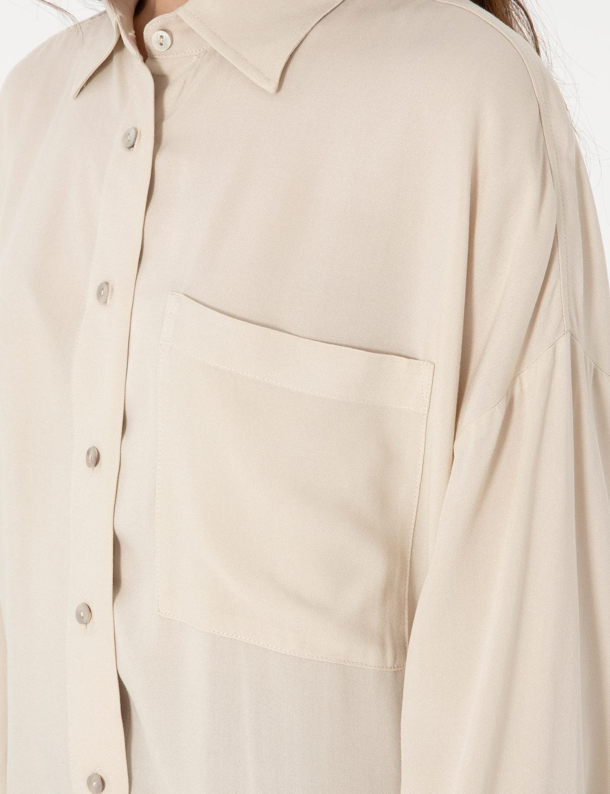 Krem Oversize Uzun Kollu Gömlek - 50311567034