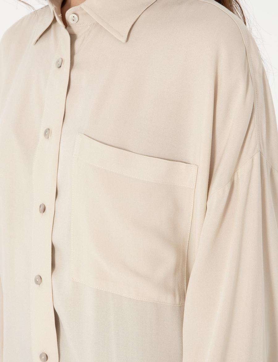 Krem Oversize Uzun Kollu Gömlek