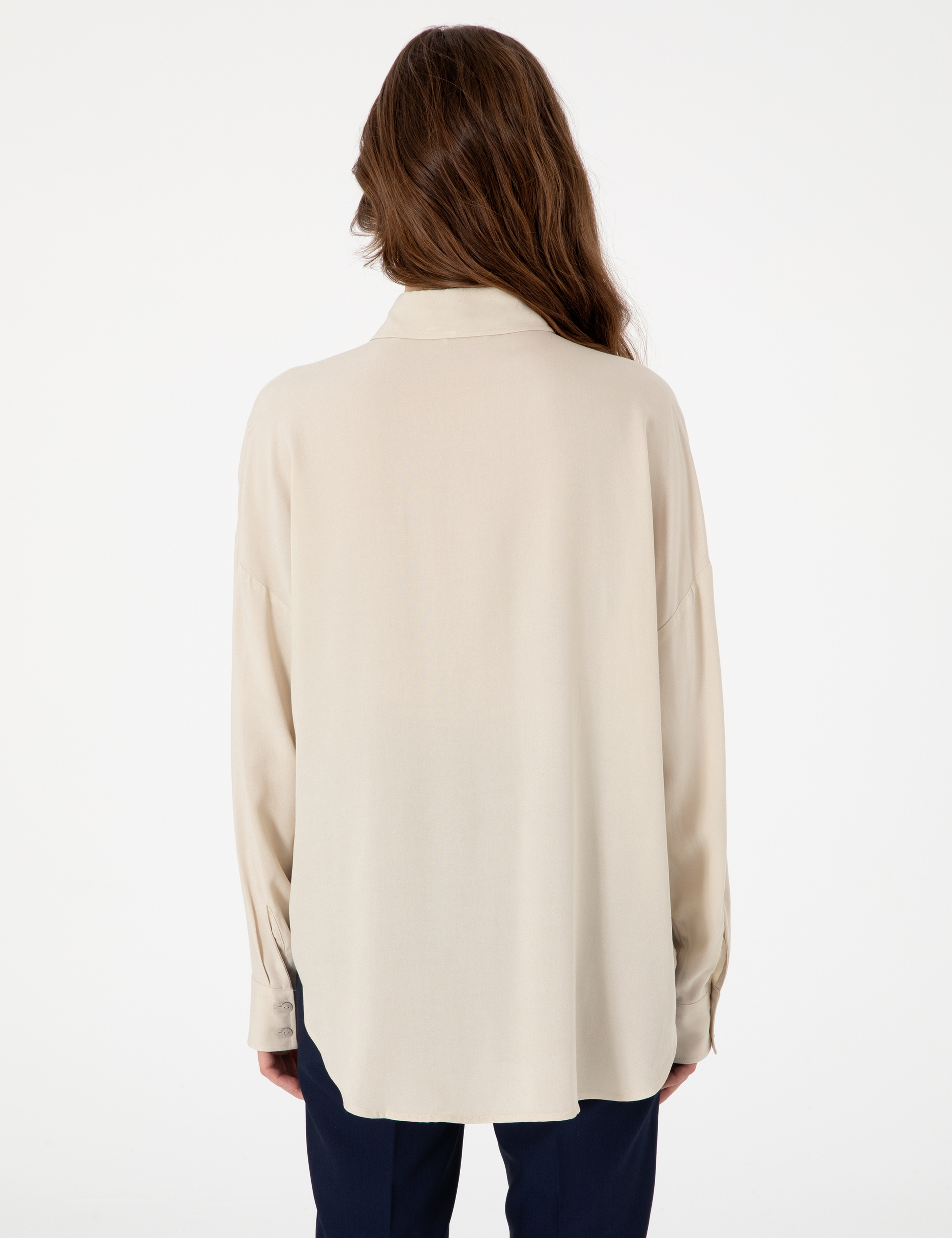 Krem Oversize Uzun Kollu Gömlek - Image 5
