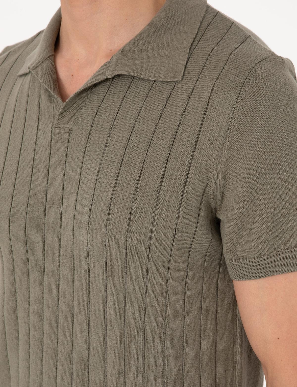 Haki Slim Fit  %100 Pamuk Polo Yaka Triko Tişört - 50307334018