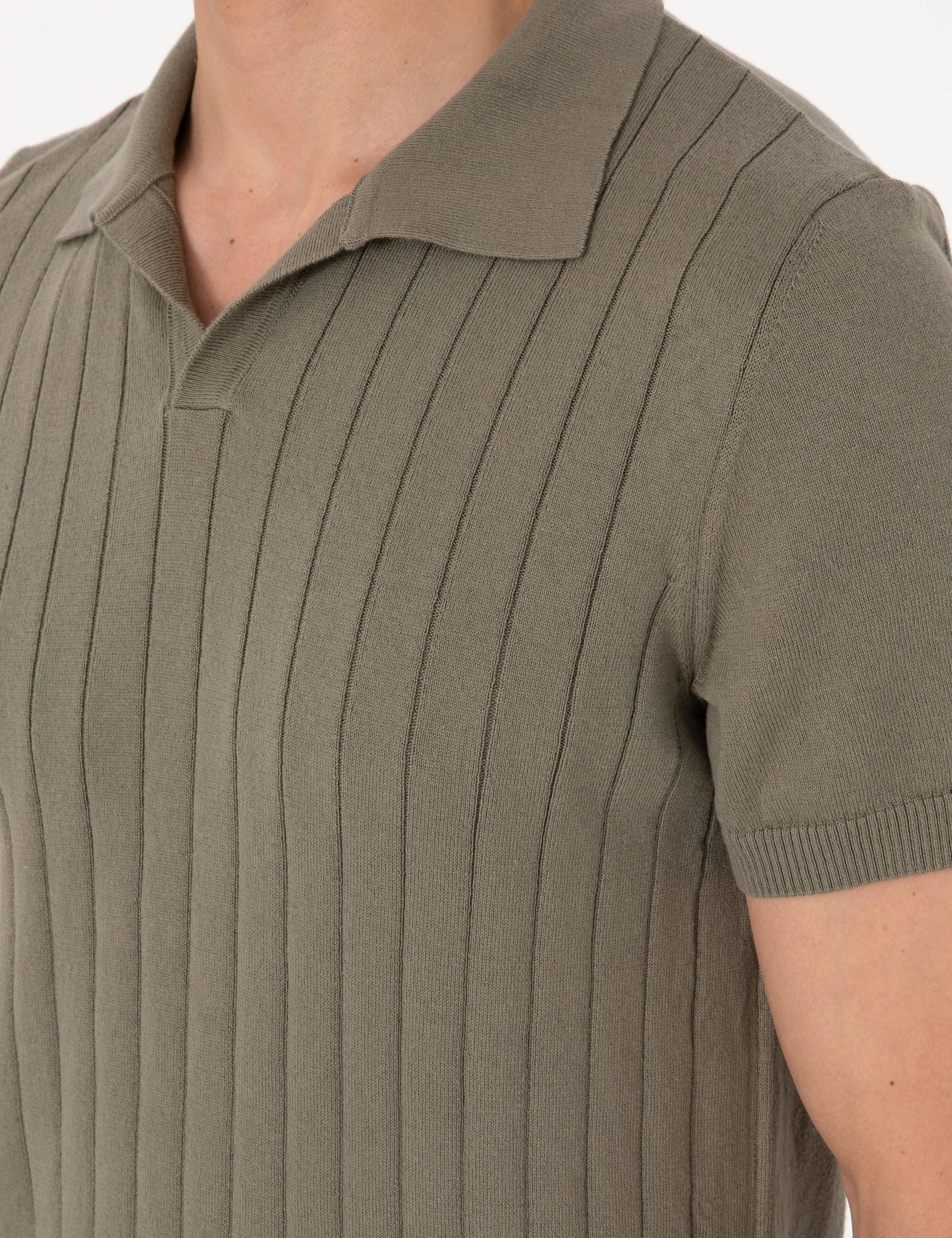 Haki Slim Fit  %100 Pamuk Polo Yaka Triko Tişört