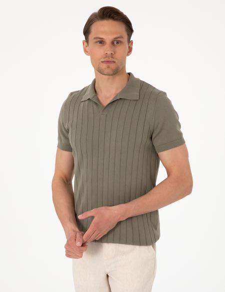 Haki Slim Fit  %100 Pamuk Polo Yaka Triko Tişört - 50307334018