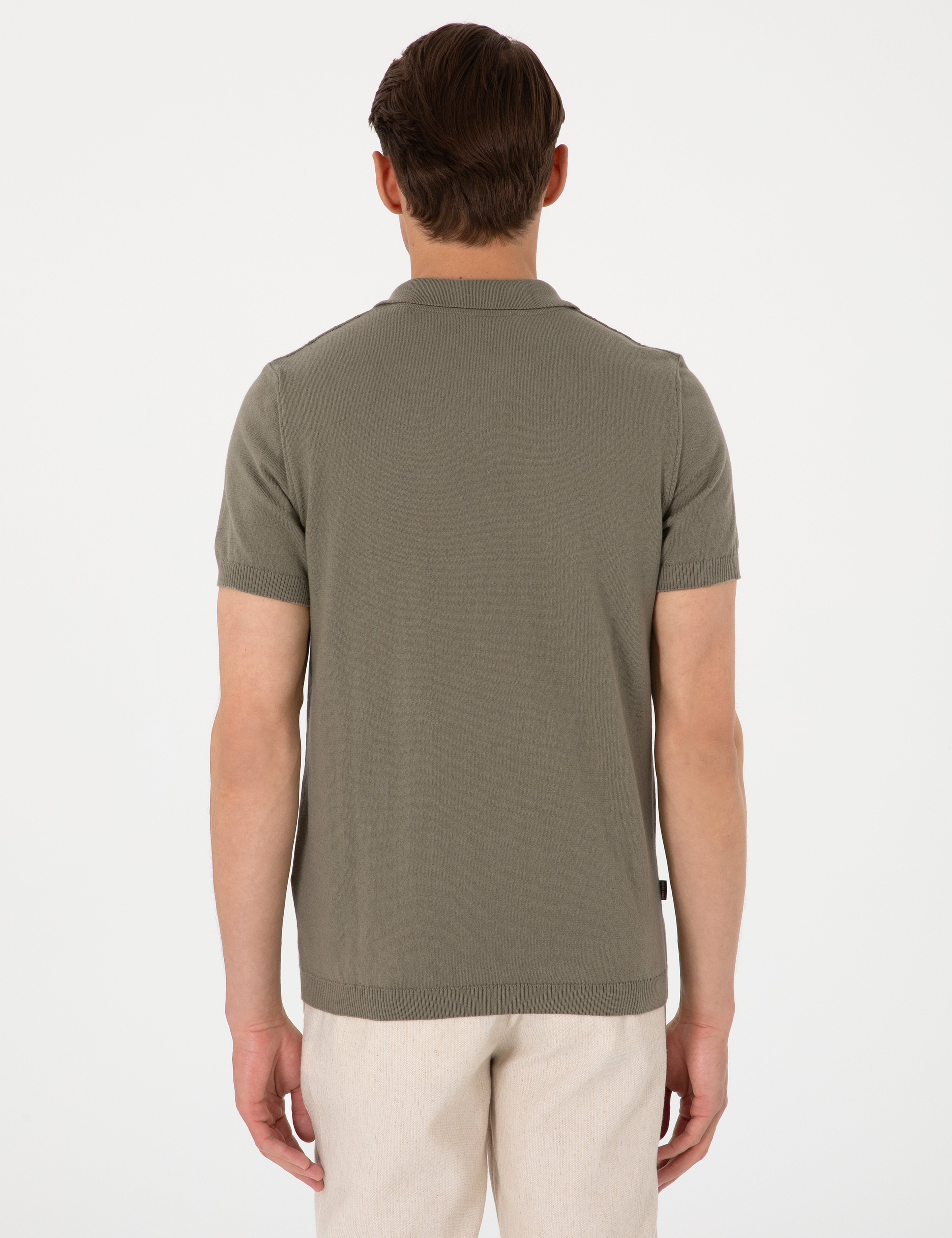 Haki Slim Fit %100 Pamuk Polo Yaka Triko Tişört - Image 5