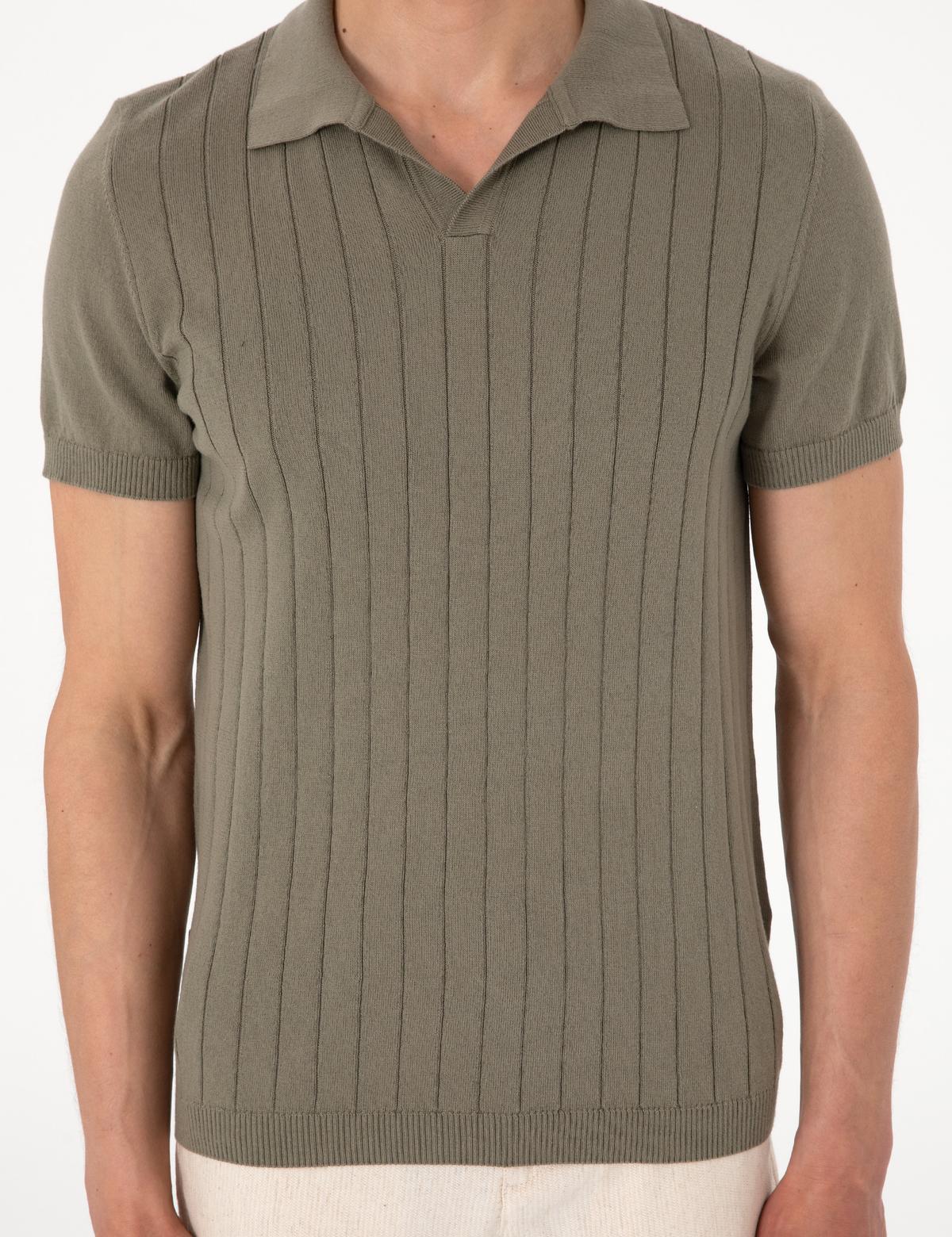 Haki Slim Fit  %100 Pamuk Polo Yaka Triko Tişört - 50307334018