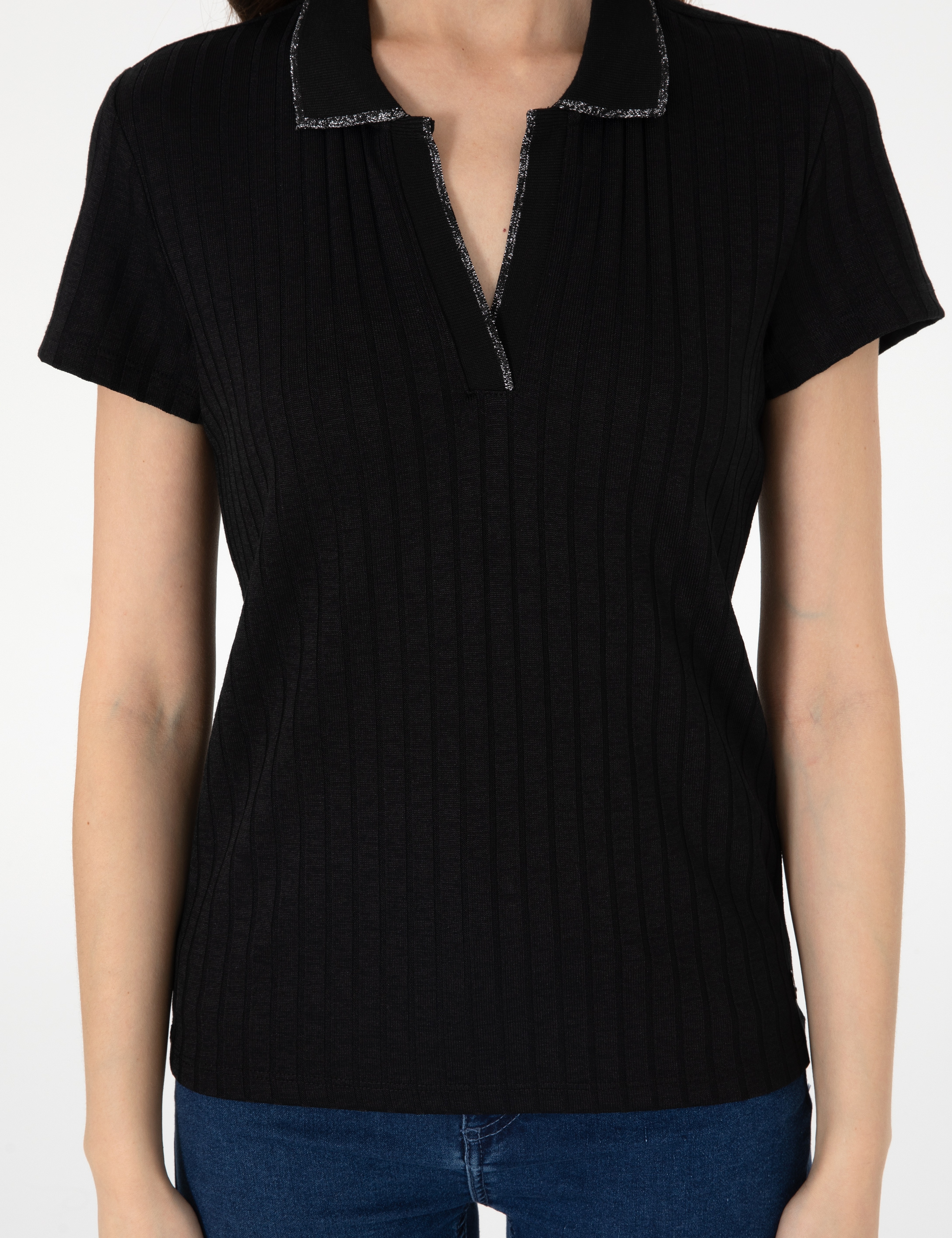 Siyah Slim Fit Basic Tişört - Image 6
