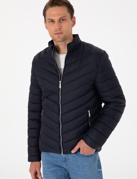 Lacivert Kapitone Mevsimlik Mont - 50313441008