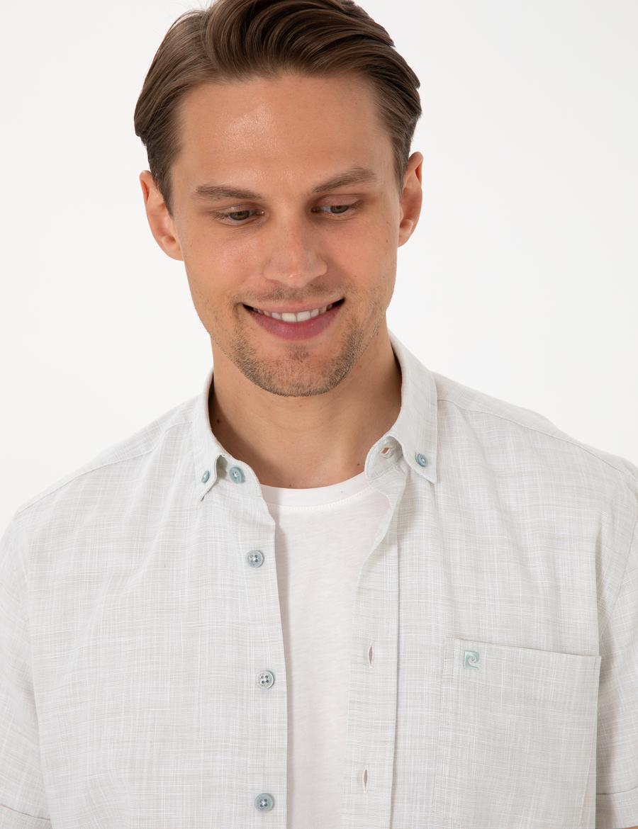 Çağla Keten Görünümlü Regular Fit Kısa Kollu Gömlek