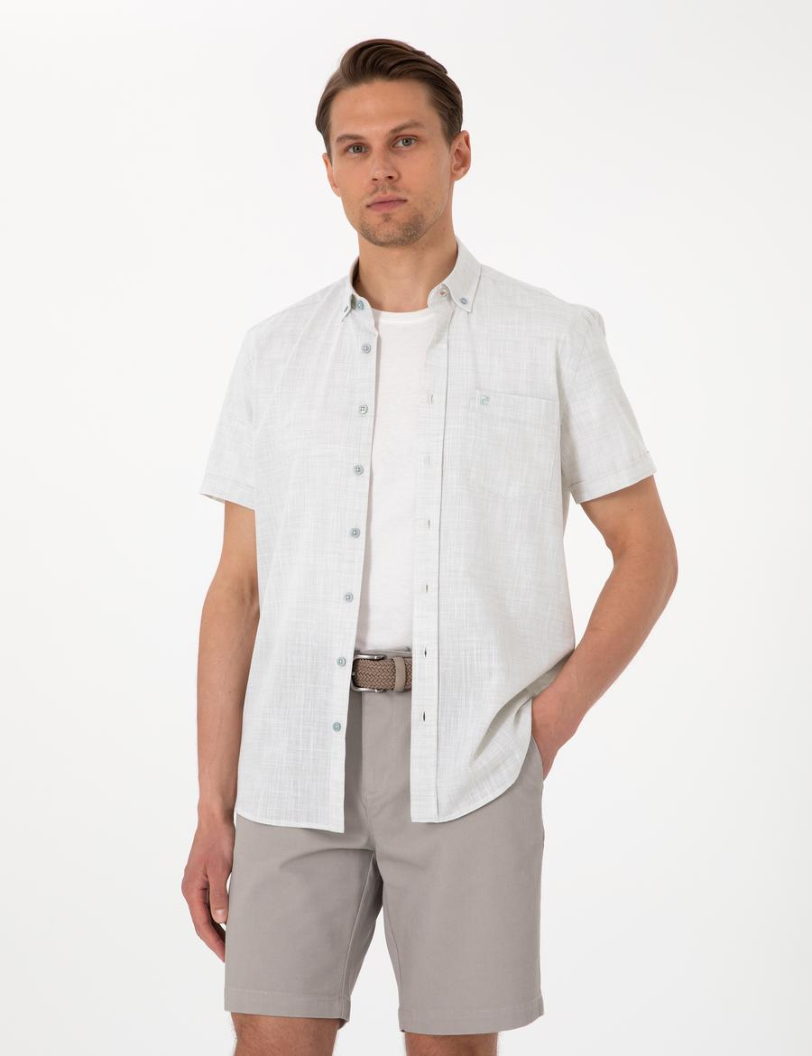 Çağla Keten Görünümlü Regular Fit Kısa Kollu Gömlek