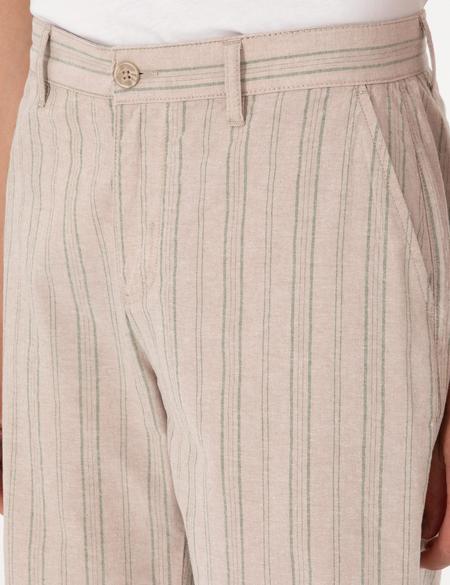 Haki Slim Fit Keten Karışımlı Çizgili Dokuma Şort - 50301806025