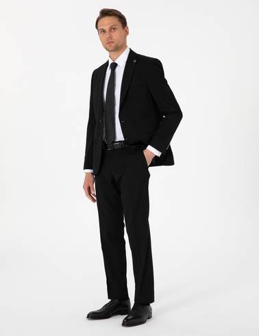 Siyah Slim Fit Çizgili Takım Elbise