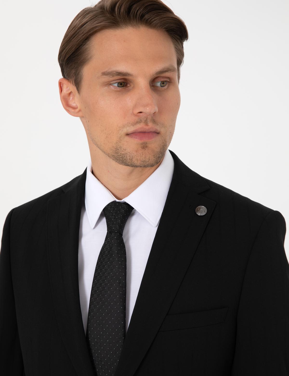 Siyah Slim Fit Çizgili Takım Elbise - 50305101026