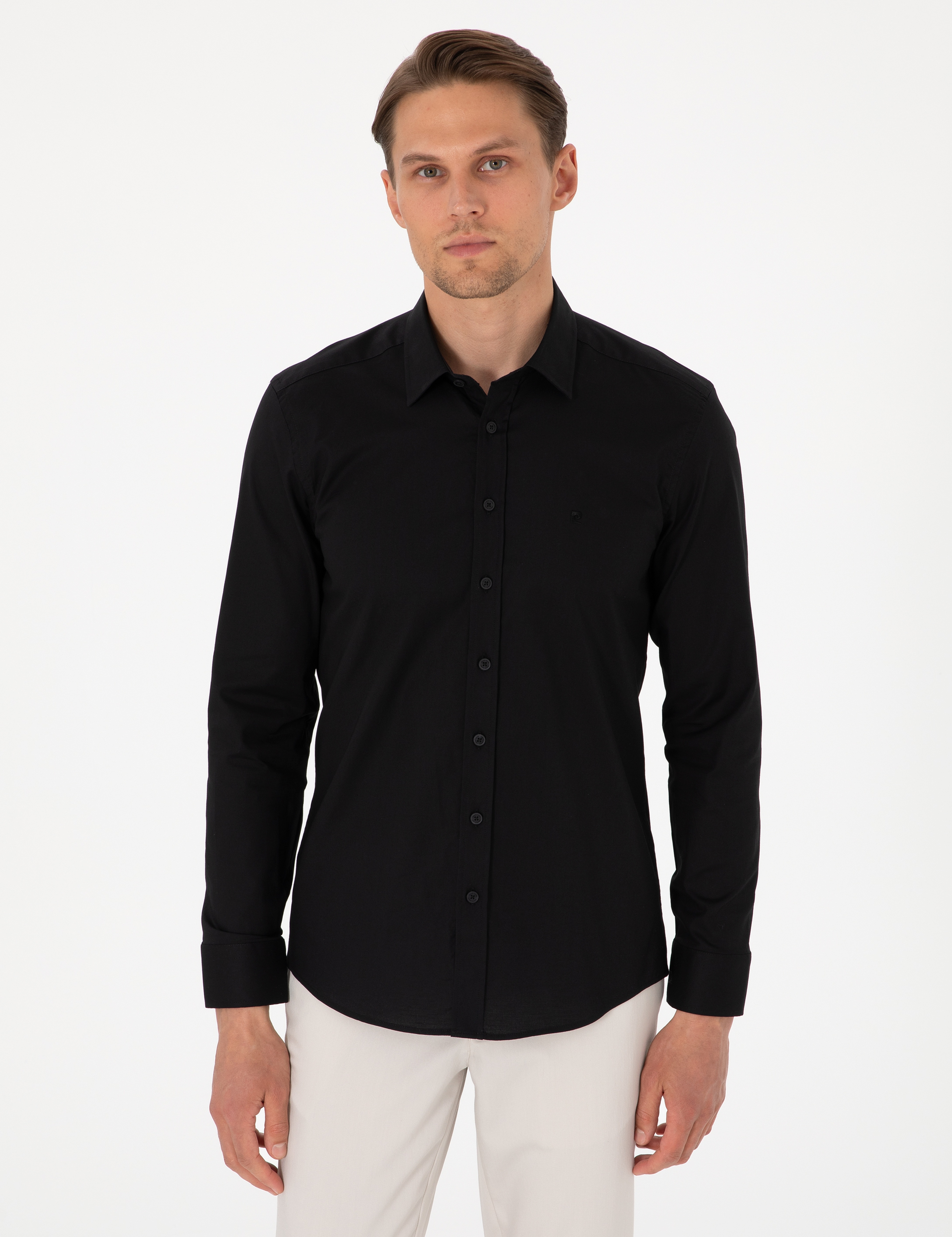 Siyah Slim Fit Uzun Kollu Gömlek - Image 1