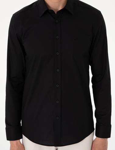 Siyah Slim Fit Uzun Kollu Gömlek