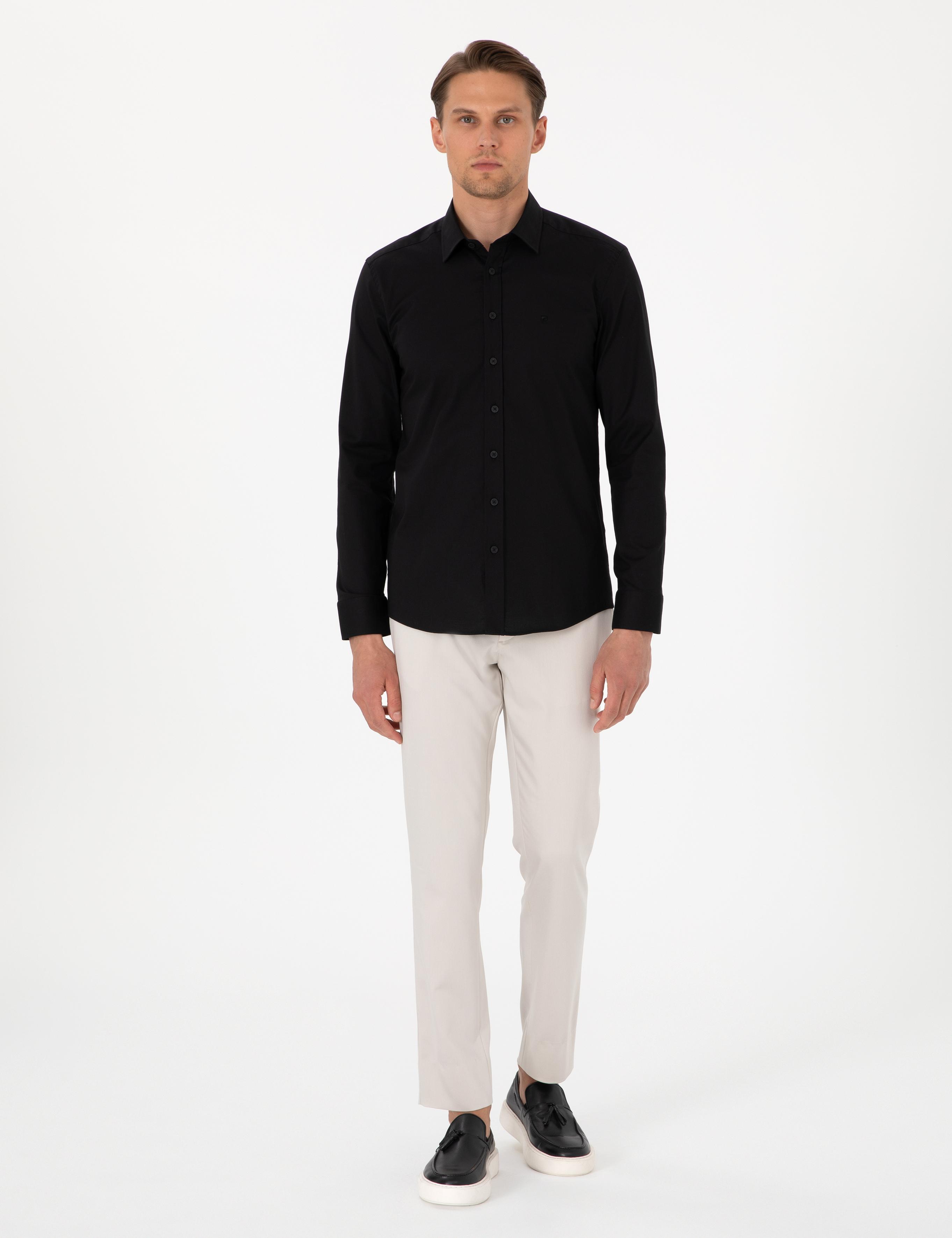 Siyah Slim Fit Uzun Kollu Gömlek